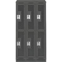 Casiers Clean Line, 2 niveaux, Bloc de 3, 36" x 12" x 82", Acier, Charbon, Rivet (assembl&eacute;), Perfor&eacute; NTL Industrial