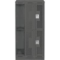 Casiers Clean Line, 2 niveaux, Bloc de 3, 36" x 12" x 82", Acier, Charbon, Rivet (assembl&eacute;), Perfor&eacute; NTL Industrial