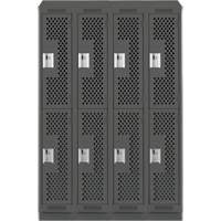 Clean Line Lockers, 2 -tier, Bank of 4, 48" x 18" x 82", Steel, Charcoal, Rivet (Assembled), Perforated NTL Industrial