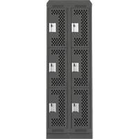 Clean Line Lockers, 3 -tier, Bank of 2, 24" x 15" x 82", Steel, Charcoal, Rivet (Assembled), Perforated NTL Industrial