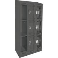 Clean Line Lockers, 3 -tier, Bank of 3, 36" x 15" x 82", Steel, Charcoal, Rivet (Assembled), Perforated NTL Industrial