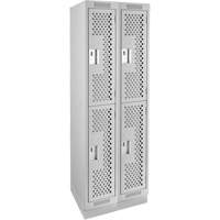 Clean Line Lockers, 2 -tier, Bank of 2, 24" x 12" x 76", Steel, Grey, Rivet (Assembled), Perforated NTL Industrial