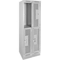 Clean Line Lockers, 2 -tier, Bank of 2, 24" x 12" x 76", Steel, Grey, Rivet (Assembled), Perforated NTL Industrial