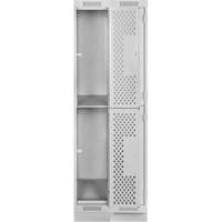 Clean Line Lockers, 2 -tier, Bank of 2, 24" x 12" x 76", Steel, Grey, Rivet (Assembled), Perforated NTL Industrial