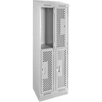 Clean Line Lockers, 2 -tier, Bank of 2, 24" x 12" x 82", Steel, Grey, Rivet (Assembled), Perforated NTL Industrial