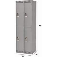 Lockers, 2 -tier, Bank of 2, 24" x 18" x 72", Steel, Grey, Knocked Down NTL Industrial