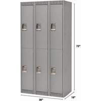 Lockers, 2 -tier, Bank of 3, 36" x 18" x 72", Steel, Grey, Knocked Down NTL Industrial