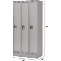 Lockers, Bank of 3, 36" x 18" x 76", Steel, Grey, Knocked Down NTL Industrial