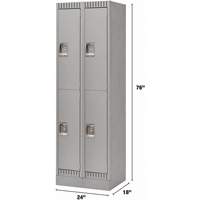 Lockers, 2 -tier, Bank of 2, 24" x 18" x 76", Steel, Grey, Knocked Down NTL Industrial