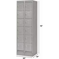 Lockers, 6 -tier, Bank of 2, 24" x 18" x 76", Steel, Grey, Knocked Down NTL Industrial