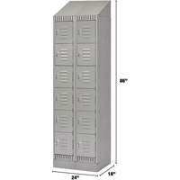 Lockers, 6 -tier, Bank of 2, 24" x 18" x 86", Steel, Grey, Knocked Down NTL Industrial