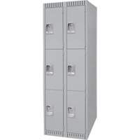 Lockers, 3 -tier, Bank of 2, 24" x 18" x 72", Steel, Grey, Knocked Down FN473 | NTL Industrial