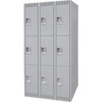 Lockers, 3 -tier, Bank of 3, 36" x 18" x 72", Steel, Grey, Knocked Down FN474 | NTL Industrial