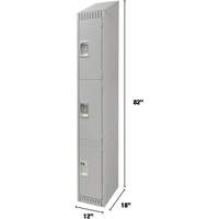 Lockers, 3 -tier, 12" x 18" x 82", Steel, Grey, Knocked Down NTL Industrial