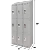 Lockers, 3 -tier, Bank of 3, 36" x 18" x 82", Steel, Grey, Knocked Down NTL Industrial