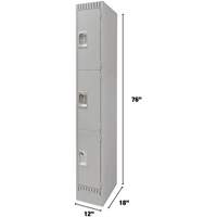 Lockers, 3 -tier, 12" x 18" x 76", Steel, Grey, Knocked Down NTL Industrial