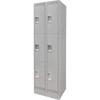 Lockers, 3 -tier, Bank of 2, 24" x 18" x 76", Steel, Grey, Knocked Down NTL Industrial
