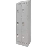 Lockers, 3 -tier, Bank of 2, 24" x 18" x 86", Steel, Grey, Knocked Down NTL Industrial