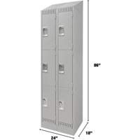 Lockers, 3 -tier, Bank of 2, 24" x 18" x 86", Steel, Grey, Knocked Down NTL Industrial