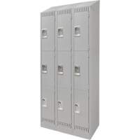 Lockers, 3 -tier, Bank of 3, 36" x 18" x 86", Steel, Grey, Knocked Down NTL Industrial