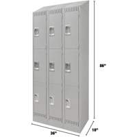 Lockers, 3 -tier, Bank of 3, 36" x 18" x 86", Steel, Grey, Knocked Down NTL Industrial