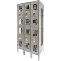 Vented Lockers, 2 -tier, Bank of 3, 36" x 18" x 78", Steel, Grey, Knocked Down, Perforated NTL Industrial