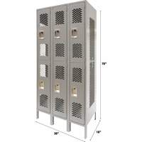 Vented Lockers, 2 -tier, Bank of 3, 36" x 18" x 78", Steel, Grey, Knocked Down, Perforated NTL Industrial