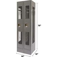Vented Lockers, Bank of 2, 24" x 18" x 78", Steel, Grey, Knocked Down, Perforated NTL Industrial