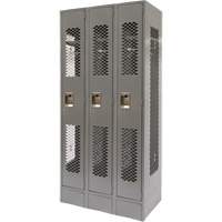Vented Lockers, Bank of 3, 36 x 18" x 78", Steel, Grey, Knocked Down, Perforated NTL Industrial