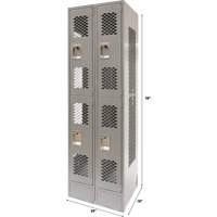Vented Lockers, 2 -tier, Bank of 2, 24" x 18" x 78", Steel, Grey, Knocked Down, Perforated NTL Industrial
