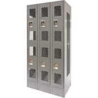 Vented Lockers, 2 -tier, Bank of 3, 36 x 18" x 78", Steel, Grey, Knocked Down, Perforated NTL Industrial