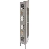 Vented Lockers, 2 -tier, 12" x 18" x 88", Steel, Grey, Knocked Down, Perforated NTL Industrial