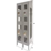 Vented Lockers, 2 -tier, Bank of 2, 24" x 18" x 88", Steel, Grey, Knocked Down, Perforated NTL Industrial