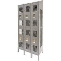 Vented Lockers, 2 -tier, Bank of 3, 36 x 18" x 88", Steel, Grey, Knocked Down, Perforated NTL Industrial