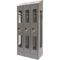 Vented Lockers, Bank of 3, 36 x 18" x 88", Steel, Grey, Knocked Down, Perforated NTL Industrial