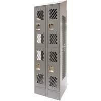 Vented Lockers, 2 -tier, Bank of 2, 24" x 18" x 88", Steel, Grey, Knocked Down, Perforated NTL Industrial