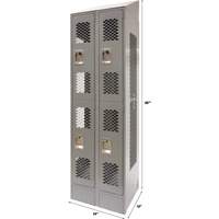 Vented Lockers, 2 -tier, Bank of 2, 24" x 18" x 88", Steel, Grey, Knocked Down, Perforated NTL Industrial