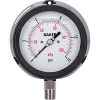 Pressure Gauge, 4-1/2" , 0 - 15 psi/0 - 100 kPa, Bottom Mount, Liquid Filled Analogue NTL Industrial