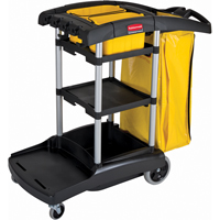 High Capacity Cleaning Carts With Bins, 49-1/4" x 21-3/4" x 38", Plastic, Black/Yellow JB486 | NTL Industrial