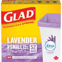 Glad&reg; Lavender Coloured & Scented Bags, Strong, 17" W x 20" L, Purple, 15 L (3.96 Gal.) Capacity NTL Industrial