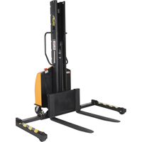 Narrow Mast Powered Lift Stacker, Electric Operated, 1500 lbs. Capacity, 63" Max Lift NTL Industrial