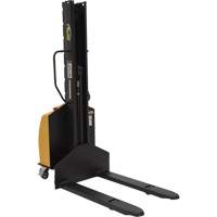 Narrow Mast Powered Lift Stacker, Electric Operated, 1000 lbs. Capacity, 63" Max Lift NTL Industrial