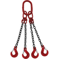 Chain Sling, Grade 80 Chain, Quadruple Legs, Oblong & Slip Hooks, 9/32" x 5' LV966 | NTL Industrial