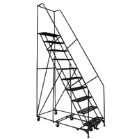 &eacute;chelles Pivotantes A/Roulettes Au Centre, 10 marches, Largeur de la marche 24", Hauteur de la plateforme 100", Acier NTL Industrial