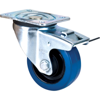 Roulette bleue, Pivotant avec frein, 4" (101,6 mm), Caoutchouc, 350 lb (158,8 kg) NTL Industrial