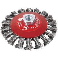 Brosse conique &agrave; fils nou&eacute;s torsad&eacute;s, Dia. 6", Fils 0,02", Arbre 5/8"-11, Acier NTL Industrial