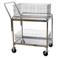 Wire Mesh Office Mail Cart, 200 lbs. Capacity, Chrome, 20" D x 33" L x 37-1/2" H, Chrome Plated MO208 | NTL Industrial