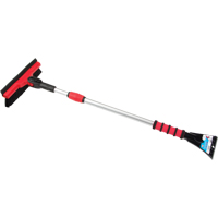 Snow Brush With Pivot Head, Telescopic, Rubber Squeegee Blade, 52" Long, Black/Red NJ144 | NTL Industrial