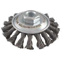 Brosses soucoupes &agrave; fils nou&eacute;s, Dia. 4", Fils 0,02", Arbre 5/8"-11, Acier NTL Industrial