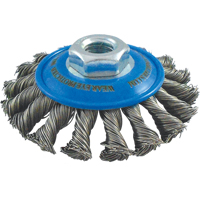 Brosses soucoupes &agrave; fils nou&eacute;s, Dia. 4", Fils 0,02", Arbre 5/8"-11, Acier inoxydable NTL Industrial